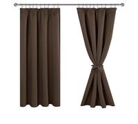 JIUZHEN Blackout Curtains with Ruffle Tape, Opaque Curtains, Living Room Curtains, Bedroom, Thermal Curtain, Brown, H 137 x W 117 cm, Set of 2