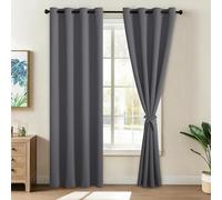 JIUZHEN Blackout Curtains with Tie Backs, Grey Curtain, Opaque Curtains, Eyelet Curtain for Bedroom, Thermal Curtain, Living Room, Pack of 2, 175 x 140 cm (H x W)
