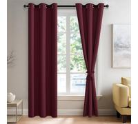 JIUZHEN Burgundy Blackout Curtains with Tiebacks Thermal Insulated, Light Blocking and Noise Reducing Grommet Curtains for Bedroom and Living Room, Set of 2 Window Curtain Panels, 42 x 84 Inch Length