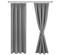 JIUZHEN Curtains with Ruffle Tape, Blackout Curtains, Opaque Curtains, Living Room Curtains, Bedroom, Thermal Curtain, Grey, H 228 x W 167 cm, Set of 2