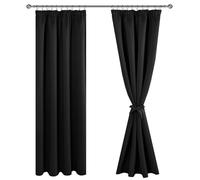JIUZHEN Curtains with Ruffle Tape, Blackout Curtains, Opaque Curtains, Living Room Curtains, Bedroom, Thermal Curtain, Black, H 228 x W 228 cm, Set of 2
