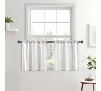 JIUZHEN Farmhouse Striped Linen Kitchen Curtains 2 Panels - Short Tier Drapes 24 Inch Length, Rod Pocket Rustic Window Treatment for Bathroom Living Room, Vertical Striped Grey