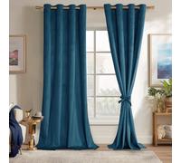 JIUZHEN Navy Velvet Curtains 96 inches Blackout Curtains for Living Room -Thermal Insualted Room Darkening Grommet Thick Velvet Window Drapes for Bedroom/Dining Room, Set of 2 with Tiebacks, 52W x 96L