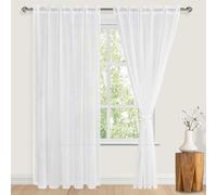 JIUZHEN Off-White Linen Sheer Curtains 84 inch Length 2 Panels Set with Tiebacks, Rod Pocket Privacy Light Filtering Textured Semi Sheer Drapes for Living Room/Bedroom，W 60 x L 84