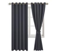 JIUZHEN Opaque Curtain with Tie Backs, Blackout Curtains, Thermal Curtain, Eyelet Curtain for Bedroom, Living Room, Dark Grey, Pack of 2, 228 x 167 cm (H x W)