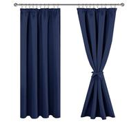 JIUZHEN Opaque Curtains with Ruffle Tape, Blackout Curtains, Living Room Curtains, Bedroom, Thermal Curtain, Dark Blue, H 183 x W 167 cm, Set of 2