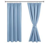 JIUZHEN Opaque Curtains with Ruffle Tape, Blackout Curtains, Living Room Curtains, Bedroom, Thermal Curtain, Light Blue, H 183 x W 167 cm, Set of 2