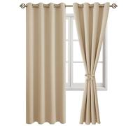 JIUZHEN Opaque Curtains with Tie Backs, Eyelet Curtain for Living Room, Blackout Curtains Against Cold and Heat, Bedroom, Biscotti Beige, Pack of 2, 260 x 140 cm (H x W)