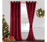 JIUZHEN Red Velvet Curtains 96 inches - Soft Velvet Blackout Grommet Curtains Thermal Insulated Noise Reducing Window Drapes for Party/Wedding, 52W x 96L, Set of 2 Panels,Wine Red