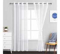 JIUZHEN ROSETTE White Sheer Curtains - Grommet Semi Transparent Window Curtain Drapes for Bedroom Living Room 52x 84 inches Long, Set of 2 with Tiebacks