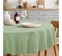 JIUZHEN Round Table Cloth Faux Linen Farmhouse Tablecloth Wrinkle and Stain Resistant Decorative Fabric Table Cover for Kitchen, Dining Room, Parties and Camping, Sage Green, 90 Inch Round