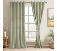 JIUZHEN Sage Green Velvet Curtains 84 inch, Room Darkening Smooth Hand-Feeling Curtains Thermal Insulated Privacy Protection for Parlor Nursery Living Room/Bedroom, Black, 2 Panel with Tiebacks