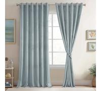 JIUZHEN Stone Blue Velvet Curtains - Super Soft Bedroom Window Drapes, Room Darkening, Energy Efficient for Living Room, Home Office, 70W x 84L, 2 Panels