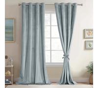 JIUZHEN Stone Blue Velvet Curtains - Super Soft Bedroom Window Drapes, Room Darkening, Energy Efficient for Living Room, Home Office, W 52 x L 84, 2 Panels