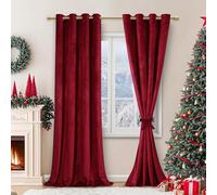 JIUZHEN Velvet Curtain Christmas Living Room Velvet Curtain Christmas Decoration Curtains with Eyelets Set of 2 Curtains Bedroom Curtain Cold Protection Velvet Soundproofing Curtains, Red, H 215 x W