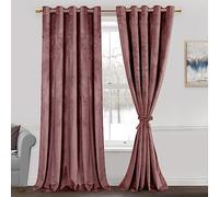 JIUZHEN Velvet Curtains 90 inches Long - Thermal Insualted Room Darkening Grommet Super Soft Velvet Textured Drapes for Living Room/Office, 60W x 90L, Set of 2 Panels, Wild Rose