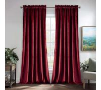JIUZHEN Wine Red Velvet Curtains 96 inches for Living Room - Privacy Protect Room Darkening Rod Pocket Thick Velvet Window Drapes for Bedroom/Dining Room, Set of 2 with Tiebacks, W60 x L96 inches