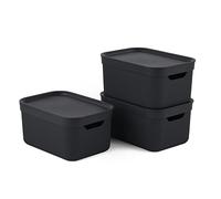 Jive Dekobox Set of 3 5 L Storage Boxes with Lids, Plastic (Recycled PP), Dark Grey, 3 x 5 L (26.5 x 18.5 x 20 cm), Darkgray