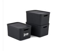 Jive Dekobox Set of 3 Storage Box 16l with Lid, Plastic (PP Recycled), Dark Grey, 3x16l (36.5 x 27 x 27 cm)