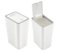 JIVIMOCO 2 Pcs10L Slim Bathroom Bin with Lid,Push Button Kitchen Bin,Plastic Bins for Bedroom,Dog Proof,Trash Can Narrow With Lid,Touch Top Toilet, Plastic Trash Can for Bedroom,Office, Living Room