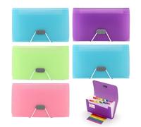 JIVIMOCO 5 Pcs Expanding File Folder, A6 Size 13 Pockets Portable Accordion Folder Flash Card Holder Ticket File Organiser for Cards Paperwork Receipt, Flash Card Organiser Plastic Bills Storage Box