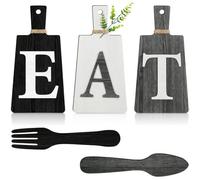 JIVIMOCO Cutting Board Eat Sign Set Hanging Art Kitchen Eat Sign Fork and Spoon Wall and Kitchen Decor,B Easy Install