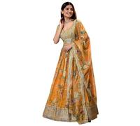 JIVRAJ FASHION Indian Pakistani Ready to Wear Designer Engagement Wear Beautiful Lehenga Choli Suits (UK, Numeric, 46, Regular, Regular, Orange)