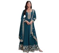 JIVRAJ FASHION Indian Pakistani Sewn Sit Anarkali Gown Suits Event Wear Beautiful Salwar Kameez Dress (UK, Numeric, 46, Regular, Regular, Teal Blue)