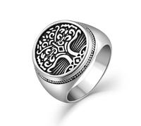 JIWOY Men's Tree of Life Ring Stainless Steel Tree Band White Titanium Jewelry Size8-12, Stainless Steel, No Gemstone