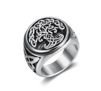 JIWOY Men's Tree of Life Ring Stainless Steel Tree Band White Titanium Jewelry Size8-12, Stainless Steel, No Gemstone