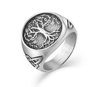JIWOY Men's Tree of Life Ring Stainless Steel Tree Band White Titanium Jewelry Size8-12, Stainless Steel, No Gemstone
