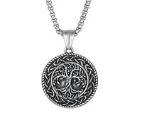 JIWOY Tree of Life Necklace Stainless Steel Tree Pendant Retro Celtic Knot Jewelry for Men, Stainless Steel, No Gemstone