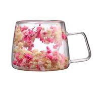 Jiwyunlu Flower Coffee Cup - 200ml Dried Flowers Double Wall Glass Mug - Heat Insulation Glass Cup with Handle, Suitable for Tea, Coffee, Smoothies and Juice, Gift for Friend Teacher Mum