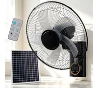 JixCJHj 16" Wall Mounted Oscillating Fan, Solar Fan, with Solar Panel, Remote Control, 5 Blades 3 Speeds, Timer & Adjustable Tilt Quiet High Velocity For Porch Patio Outdoor
