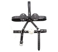 JiXGzAo Bondage Head Harness with Mouth Gag and Eye Mask SM Leather Blindfold PVC Ball BDSM Slave Restraint System Adjustable Sex Toy for Couples