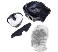 JiXGzAo Bondage Leather Head Mask with Penis Gag Mouth Blindfold Slave BDSM Hood Fetish Erotic 3-Piece Set Role Play Restraints Sex Toy for Men Women