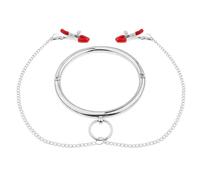 JiXGzAo Bondage Metal Collar with Nipple Clamps Sex SM Choker Neck Cuff Adjustable Chains Slave Flirt Restraints Set Fetish Toys for Couples