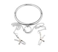 JiXGzAo Bondage Metal Collar with Nipple Clamps Sex SM Choker Neck Cuff Adjustable Chains Slave Flirt Restraints Set Fetish Toys for Couples