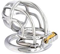 JiXGzAo Chastity Cage Men's Stainless Steel Chastity Belt Penis Cage with Anti-Drop Ring Curved BDSM Extreme Bondage Chastity Cage 3 Sizes Cock Cage Couples Privacy Game Sex Toy