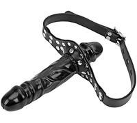 JiXGzAo Gay Penis Gag Anal Dildo Bite Gag, Mouth Bondage Realistic Dildo Gag with Adjustable Leather Strap, Slave Flirt Sex Toy for Women Men