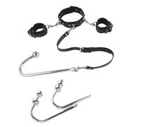 JiXGzAo Handcuff Collar Stainless Steel Anal Hook Butt Plug Single Ball, Double, Three SM Bondage Suit Set Leather Handcuffs BDSM Adjustable Sex Toy