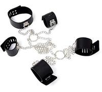 JiXGzAo Sets Harness De Erotic SM Collars Handcuffs Ankle Cuffs with Metal Chain Leather Collar Slavery Flirt Sex Toys for Couple, Adjustable