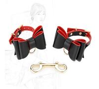 JiXGzAo SM Leather Handcuffs with Bow Adjustable with Metal Double Ended Buckle Fetich Wrist Cuffs BDSM Extreme Sex Toys for Men Women Couples