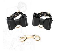 JiXGzAo SM Leather Handcuffs with Bow Adjustable with Metal Double Ended Buckle Fetich Wrist Cuffs BDSM Extreme Sex Toys for Men Women Couples