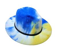 Jixin4you 20s Costume Felt Trilby Fedora Hat Tie Dye for Men Women Classic Panama Cap Racing Hats Cowboy Jazz with Heart Band