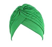 Jixin4you Pleated Solid Bow Head Cover Headscarf Muslim Turban Chemo Hat for Cancer Patient Grass Green
