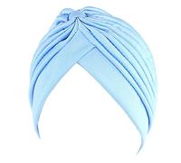 Jixin4you Pleated Solid Bow Head Cover Headscarf Muslim Turban Chemo Hat for Cancer Patient Light Blue