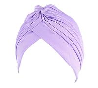 Jixin4you Pleated Solid Bow Head Cover Headscarf Muslim Turban Chemo Hat for Cancer Patient Light Purple