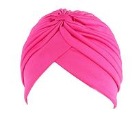 Jixin4you Pleated Solid Bow Head Cover Headscarf Muslim Turban Chemo Hat for Cancer Patient Rose Red