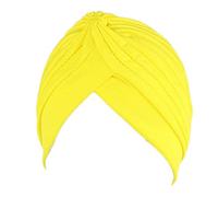 Jixin4you Pleated Solid Bow Head Cover Headscarf Muslim Turban Chemo Hat for Cancer Patient Yellow